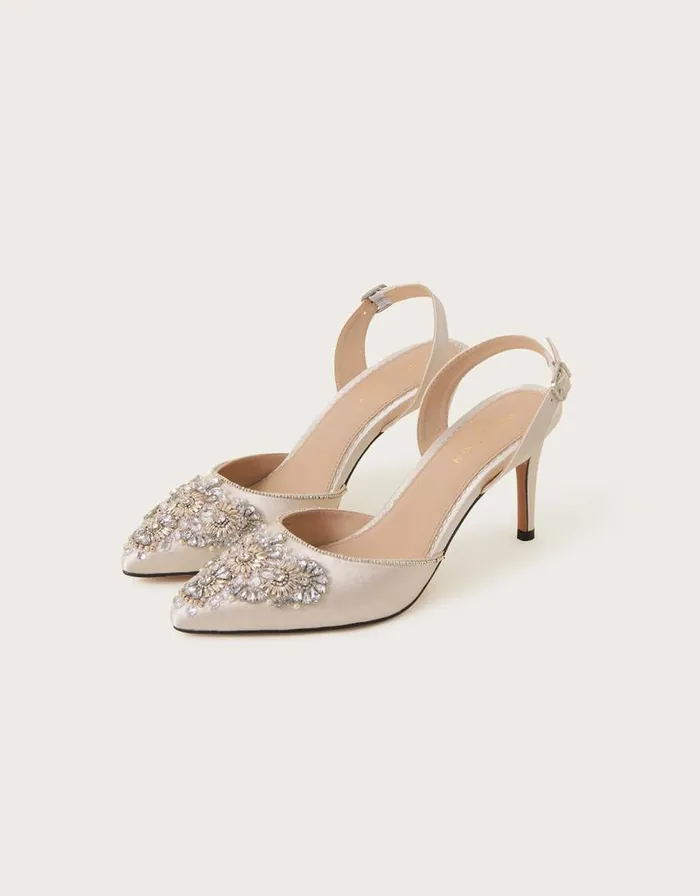 Monsoon Embellished Slingback Bridal Shoes Natural Women Wedding Shoes