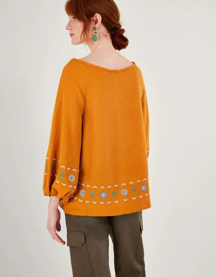 Monsoon Embroidered Flower Tunic Top In Linen Blend Yellow Women Tops and Blouses Monsoon Embroidered Flower Tunic Top In Linen Blend Yellow Women Tops and Blouses