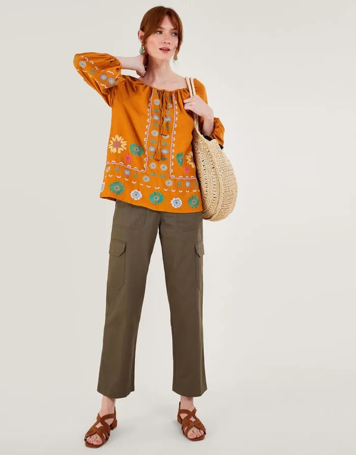 Monsoon Embroidered Flower Tunic Top In Linen Blend Yellow Women Tops and Blouses Monsoon Embroidered Flower Tunic Top In Linen Blend Yellow Women Tops and Blouses