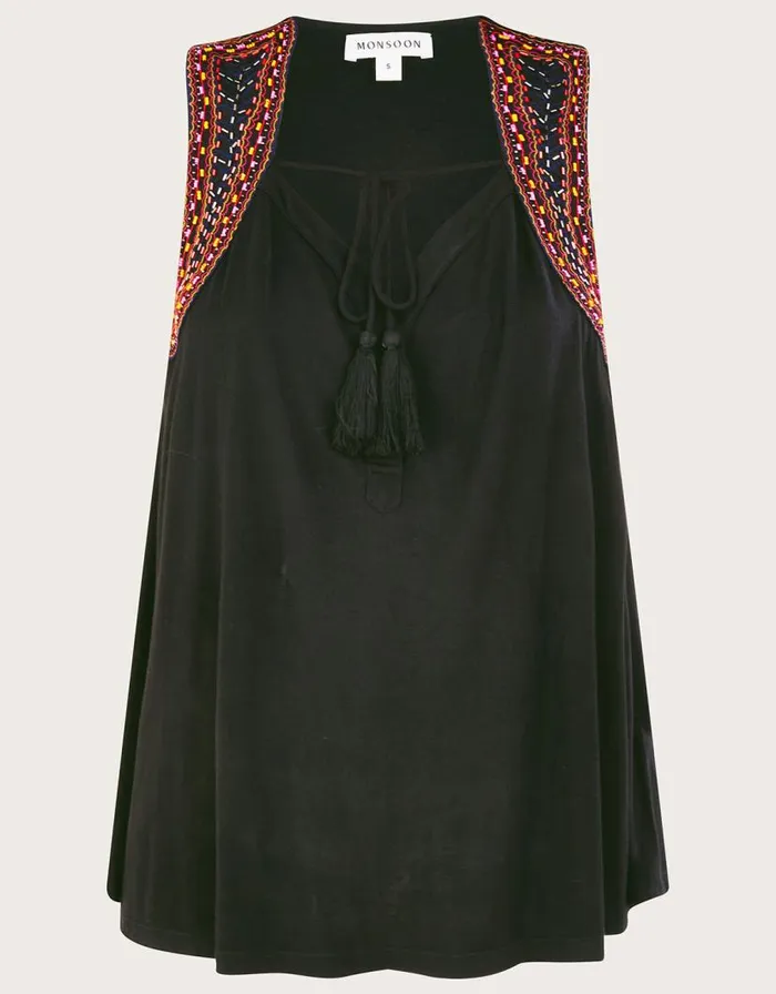 Monsoon Embroidered Tank Top In LENZING ECOVERO Black Women Tops and Blouses Monsoon Embroidered Tank Top In LENZING ECOVERO Black Women Tops and Blouses