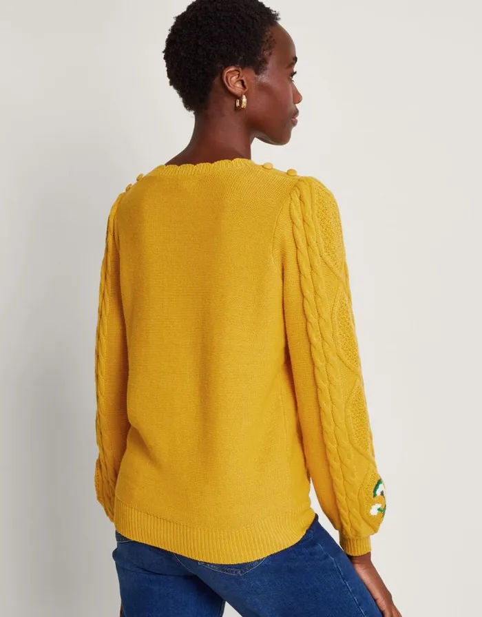 Monsoon Etta Embroidered Jumper Yellow Women Knitwear Monsoon Etta Embroidered Jumper Yellow Women Knitwear