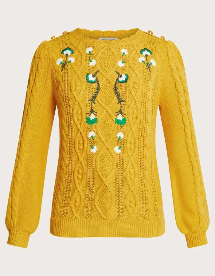 Monsoon Etta Embroidered Jumper Yellow Women Knitwear Monsoon Etta Embroidered Jumper Yellow Women Knitwear