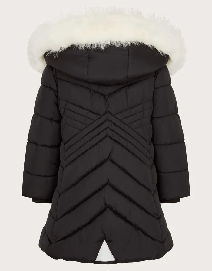 Monsoon Faux Fur Trim Chevron Puffer Coat Black Children Coats and Jackets Monsoon Faux Fur Trim Chevron Puffer Coat Black Children Coats and Jackets