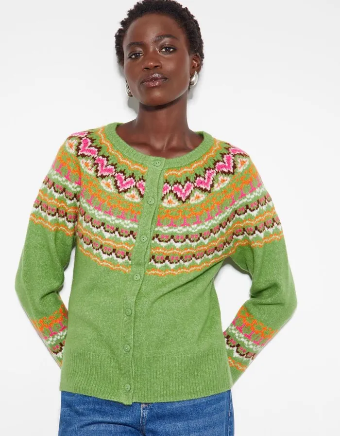 Monsoon Fern Fair Isle Cardigan Green Women Cardigans