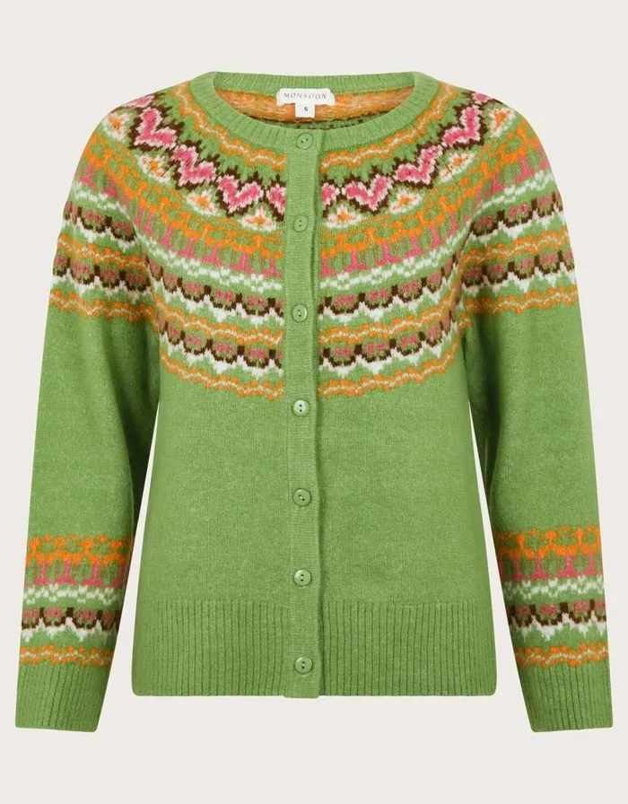 Monsoon Fern Fair Isle Cardigan Green Women Cardigans Monsoon Fern Fair Isle Cardigan Green Women Cardigans