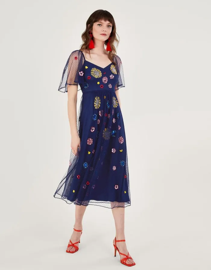 Monsoon Fernada Embellished Dress Blue Women Occasionwear