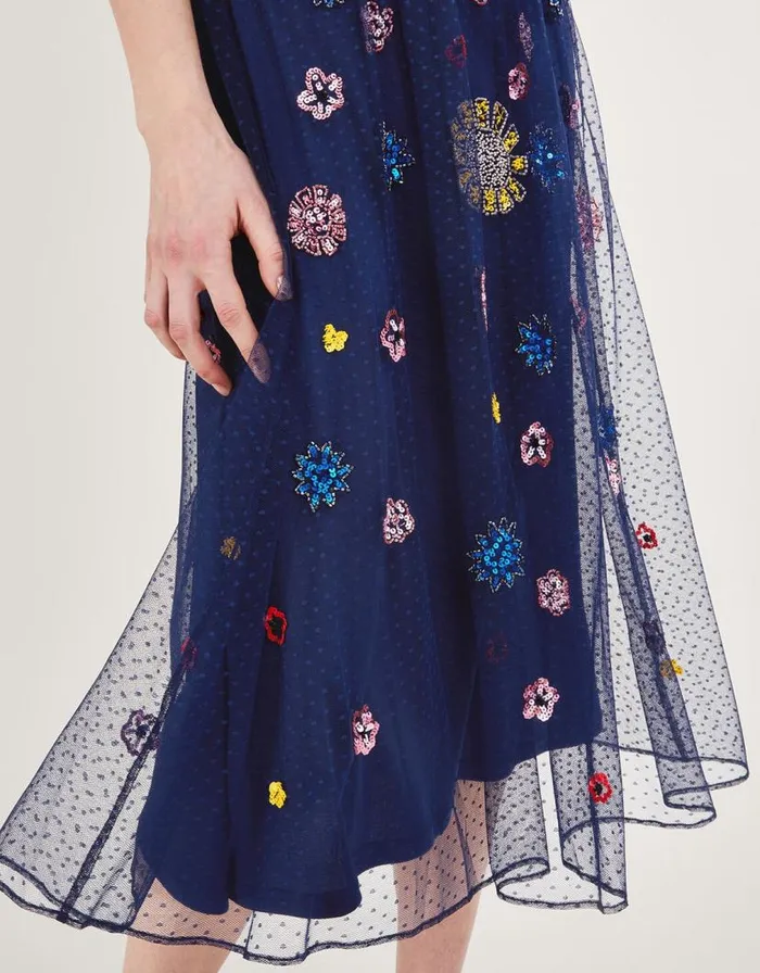 Monsoon Fernada Embellished Dress Blue Women Occasionwear Monsoon Fernada Embellished Dress Blue Women Occasionwear