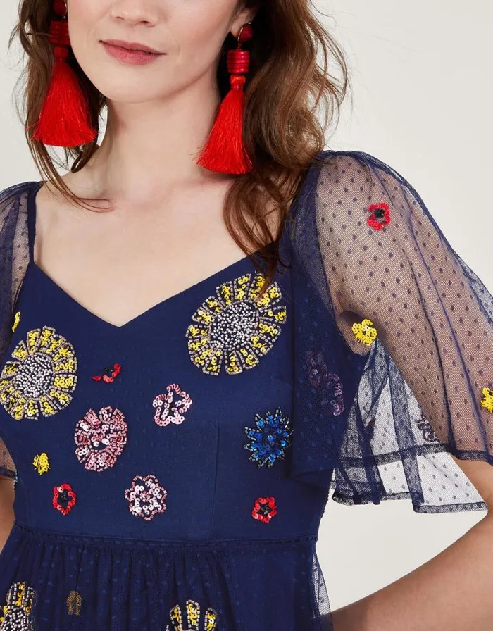 Monsoon Fernada Embellished Dress Blue Women Occasionwear Monsoon Fernada Embellished Dress Blue Women Occasionwear