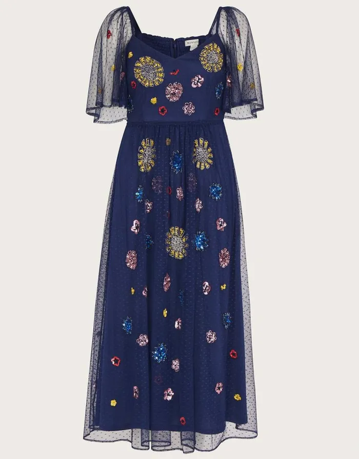 Monsoon Fernada Embellished Dress Blue Women Occasionwear Monsoon Fernada Embellished Dress Blue Women Occasionwear