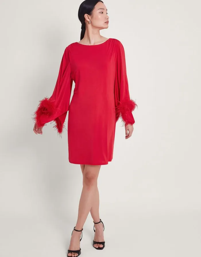 Monsoon Fi Feather Tunic Dress Red Women Casualwear