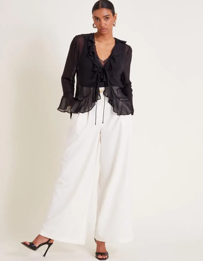 Monsoon Fiona Sheer Frill TieFront Blouse Black Women Tops and Blouses Monsoon Fiona Sheer Frill TieFront Blouse Black Women Tops and Blouses