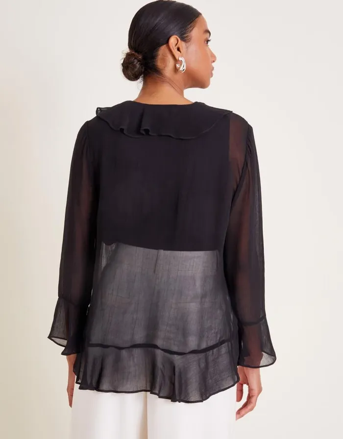 Monsoon Fiona Sheer Frill TieFront Blouse Black Women Tops and Blouses Monsoon Fiona Sheer Frill TieFront Blouse Black Women Tops and Blouses