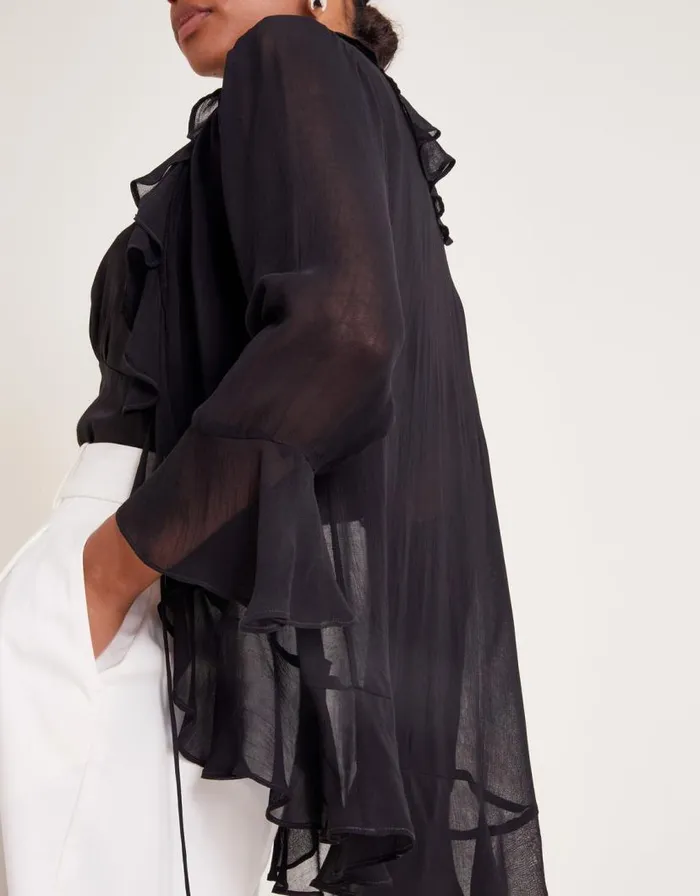 Monsoon Fiona Sheer Frill TieFront Blouse Black Women Tops and Blouses Monsoon Fiona Sheer Frill TieFront Blouse Black Women Tops and Blouses