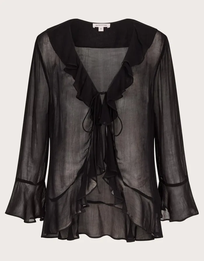 Monsoon Fiona Sheer Frill TieFront Blouse Black Women Tops and Blouses Monsoon Fiona Sheer Frill TieFront Blouse Black Women Tops and Blouses