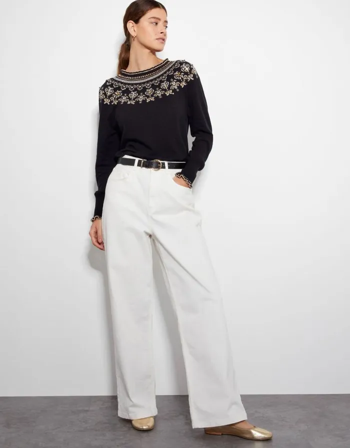 Monsoon Flo Sequin Fair Isle Jumper Black Women Knitwear
