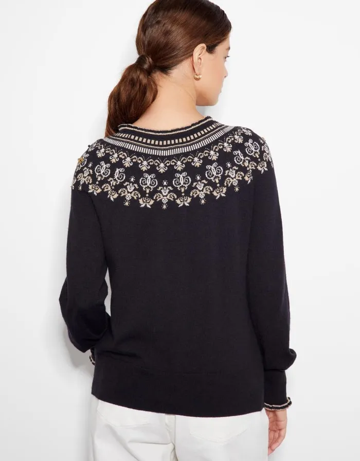 Monsoon Flo Sequin Fair Isle Jumper Black Women Knitwear Monsoon Flo Sequin Fair Isle Jumper Black Women Knitwear