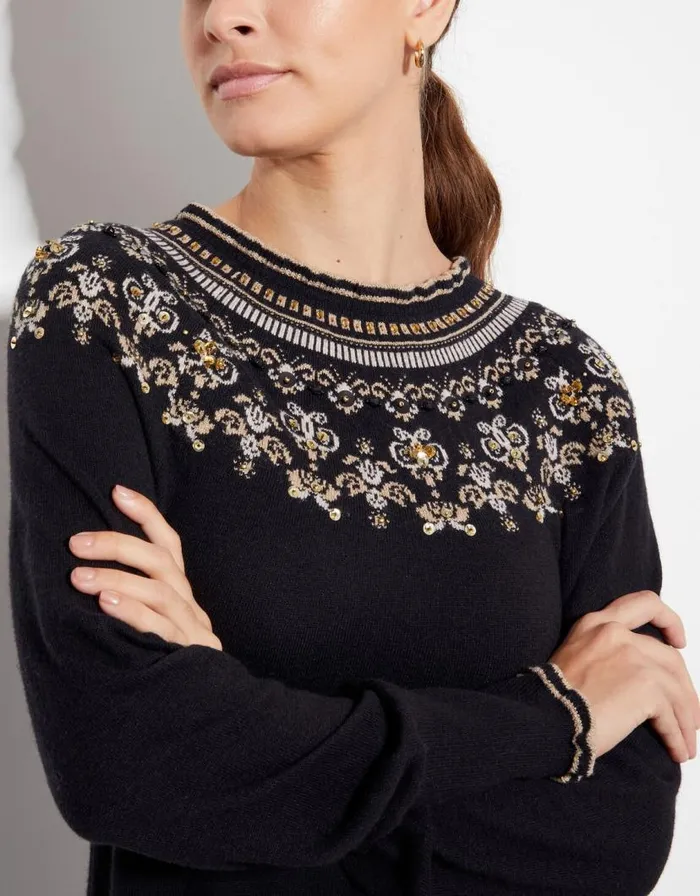 Monsoon Flo Sequin Fair Isle Jumper Black Women Knitwear Monsoon Flo Sequin Fair Isle Jumper Black Women Knitwear