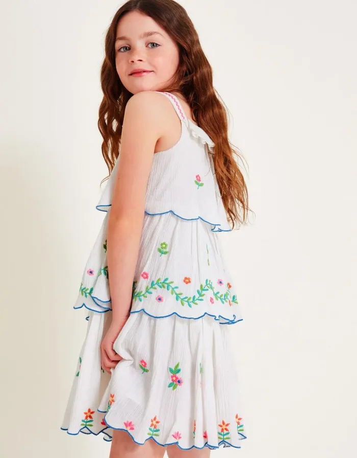 Monsoon Floral Cheesecloth Dress White Children Dresses