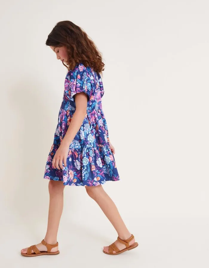 Monsoon Floral Tiered Dress Blue Children Dresses