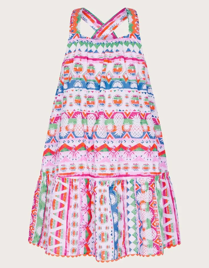Monsoon Fruit Stripe Dress Orange Children Dresses