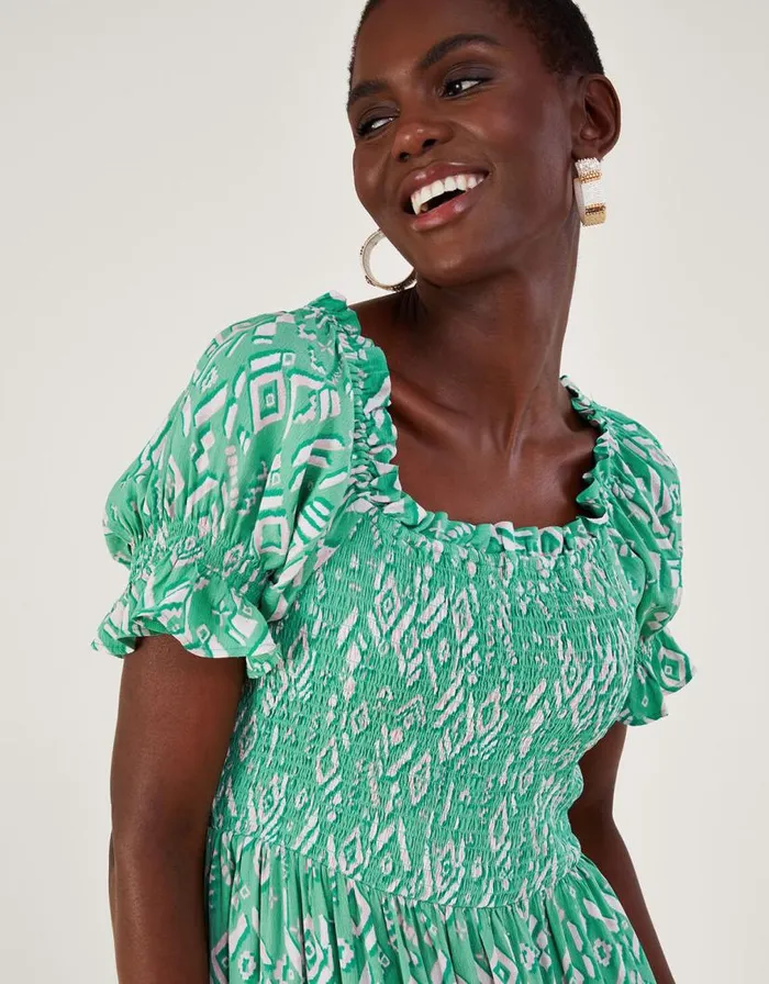 Monsoon Gigi Print Bardot Maxi Dress In Sustainable Viscose Green Women Maxi Dresses Monsoon Gigi Print Bardot Maxi Dress In Sustainable Viscose Green Women Maxi Dresses