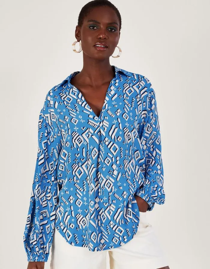 Monsoon Gigi Print Blouse In Sustainable Viscose Blue Women Tops and Blouses