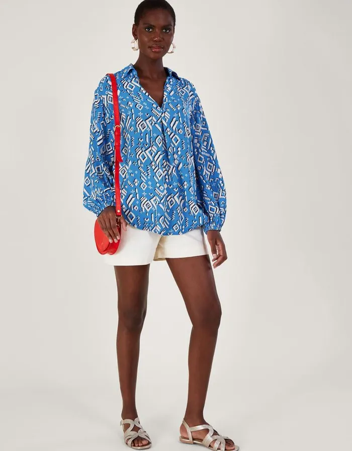 Monsoon Gigi Print Blouse In Sustainable Viscose Blue Women Tops and Blouses Monsoon Gigi Print Blouse In Sustainable Viscose Blue Women Tops and Blouses