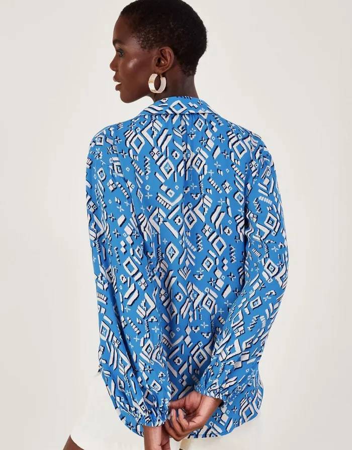 Monsoon Gigi Print Blouse In Sustainable Viscose Blue Women Tops and Blouses Monsoon Gigi Print Blouse In Sustainable Viscose Blue Women Tops and Blouses