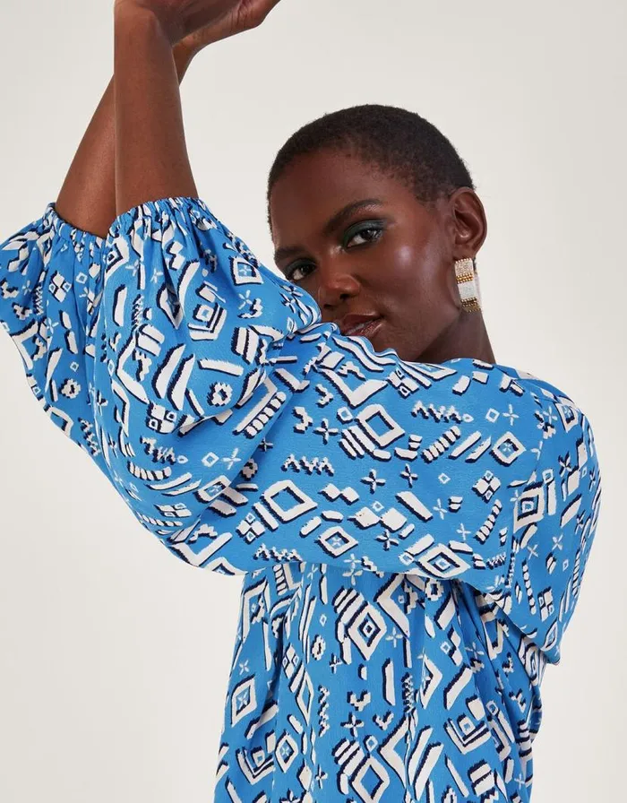 Monsoon Gigi Print Blouse In Sustainable Viscose Blue Women Tops and Blouses Monsoon Gigi Print Blouse In Sustainable Viscose Blue Women Tops and Blouses