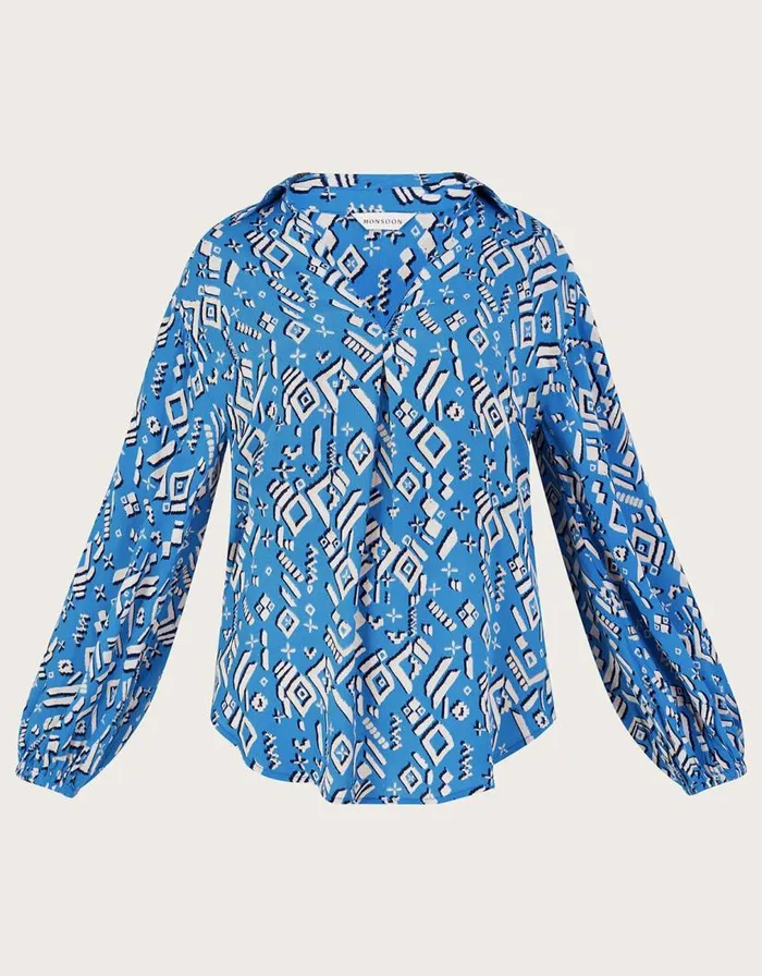 Monsoon Gigi Print Blouse In Sustainable Viscose Blue Women Tops and Blouses Monsoon Gigi Print Blouse In Sustainable Viscose Blue Women Tops and Blouses