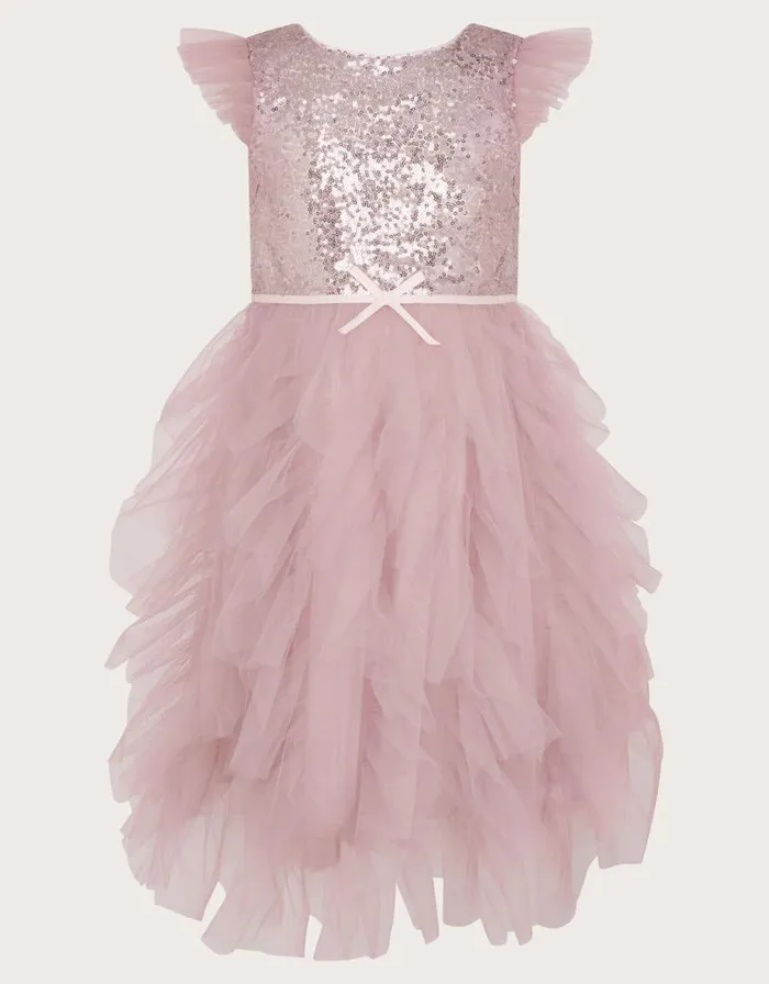 Monsoon Isabella Sequin Ruffle Dress Purple Children Dresses