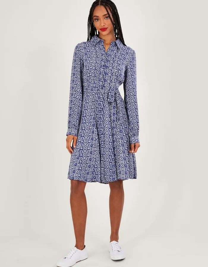 Monsoon Josephina Print Shirt Dress Blue Women Shirt Dresses