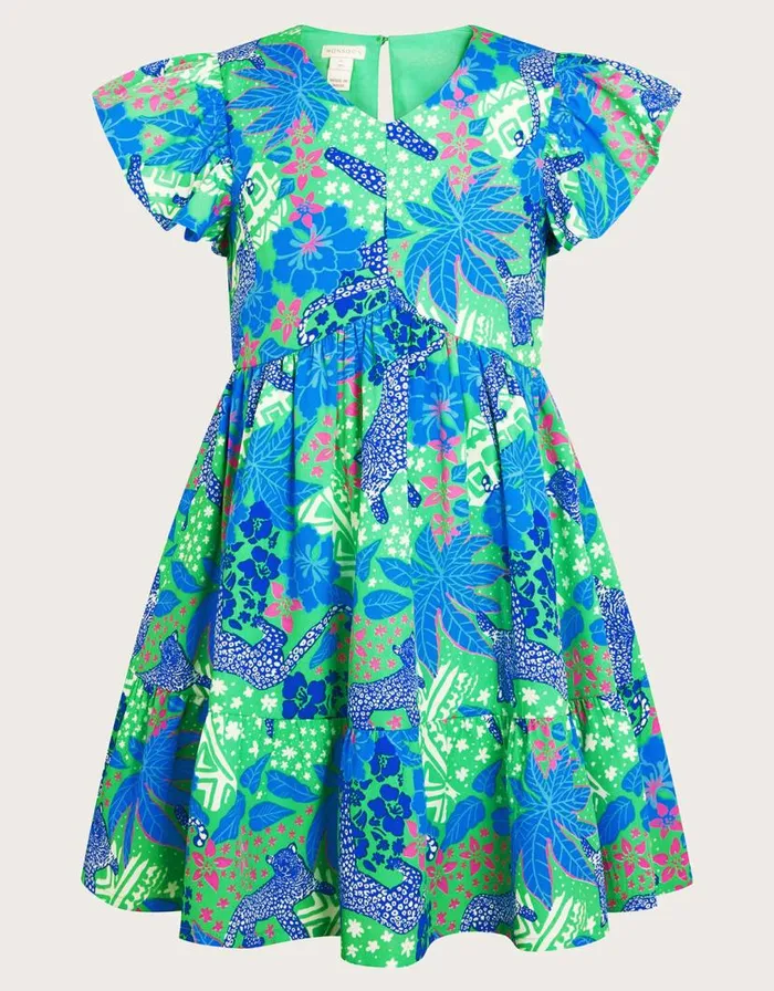Monsoon Jungle Jaguar Dress Green Children Dresses