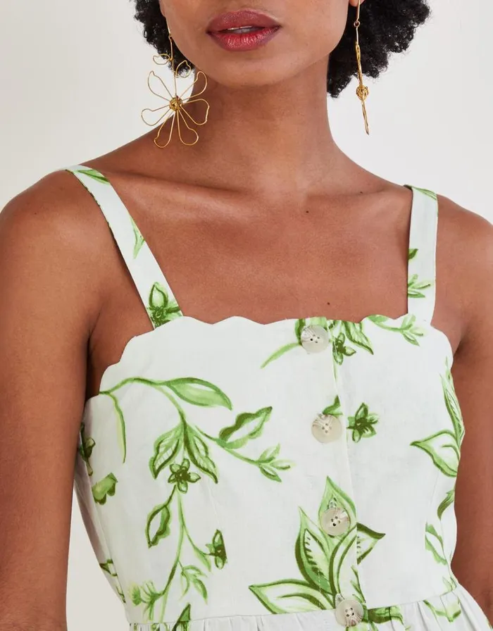 Monsoon Kai Floral Print Dress In Linen Blend Ivory Women Day Dresses Monsoon Kai Floral Print Dress In Linen Blend Ivory Women Day Dresses