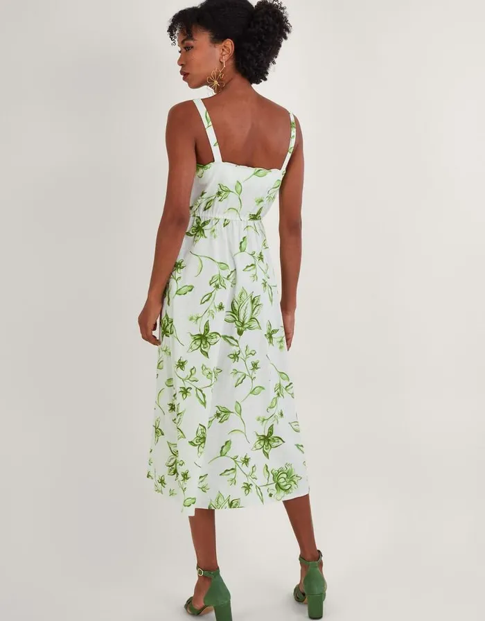 Monsoon Kai Floral Print Dress In Linen Blend Ivory Women Day Dresses Monsoon Kai Floral Print Dress In Linen Blend Ivory Women Day Dresses