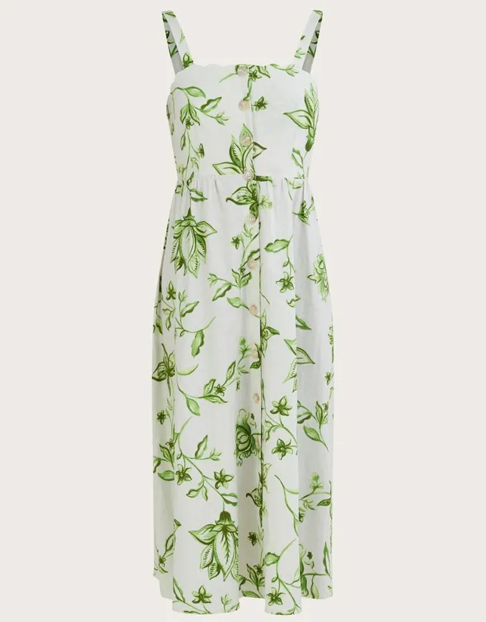 Monsoon Kai Floral Print Dress In Linen Blend Ivory Women Day Dresses Monsoon Kai Floral Print Dress In Linen Blend Ivory Women Day Dresses