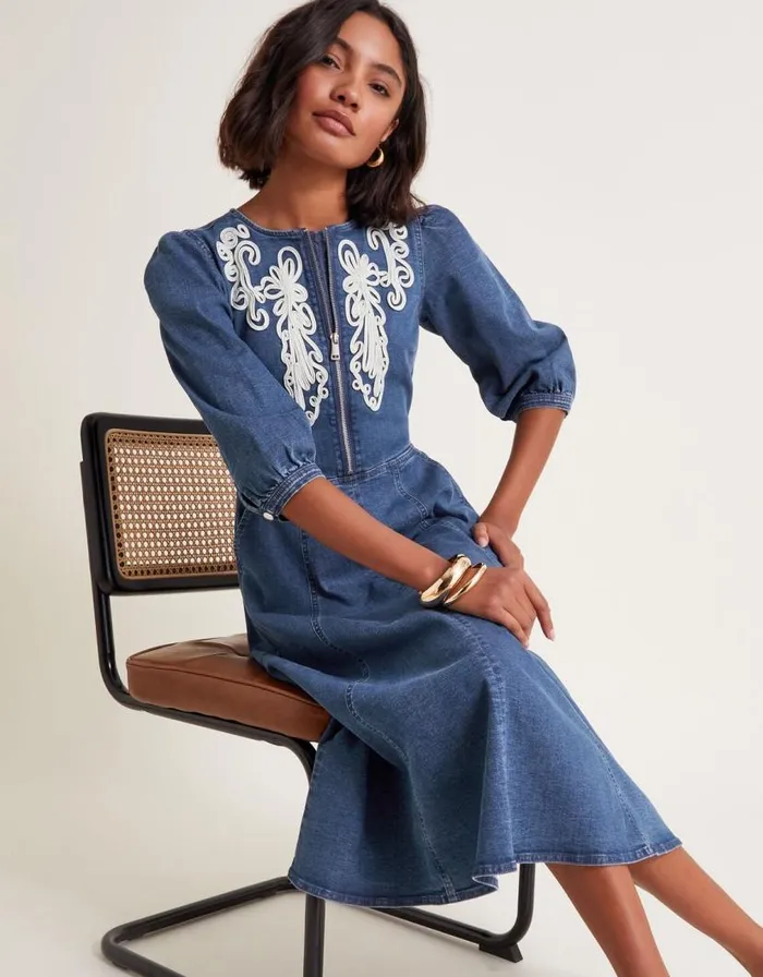 Monsoon Kaia Cornelli Dress Blue Women Denim