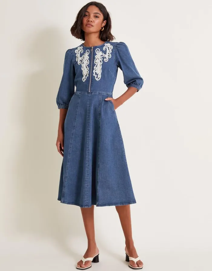 Monsoon Kaia Cornelli Dress Blue Women Denim Monsoon Kaia Cornelli Dress Blue Women Denim