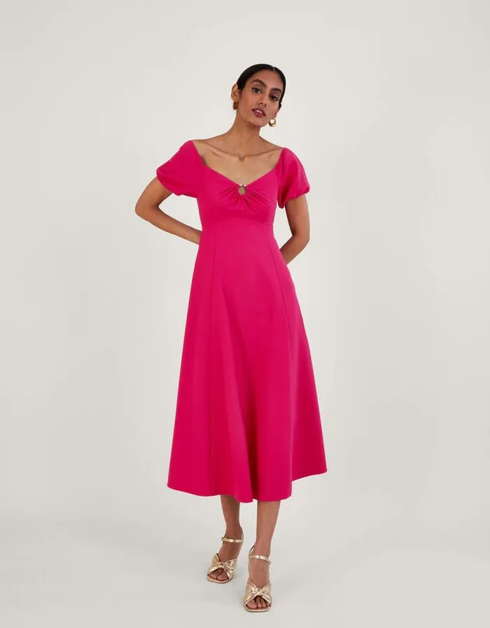 Monsoon Katie Ring Detail Bardot Dress Pink Women Occasionwear