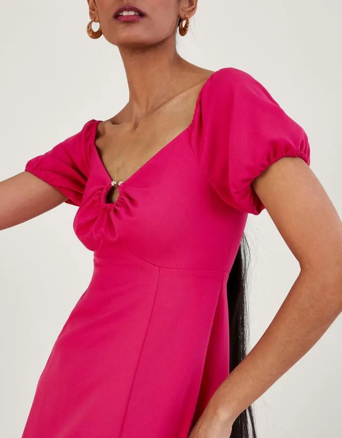 Monsoon Katie Ring Detail Bardot Dress Pink Women Occasionwear Monsoon Katie Ring Detail Bardot Dress Pink Women Occasionwear