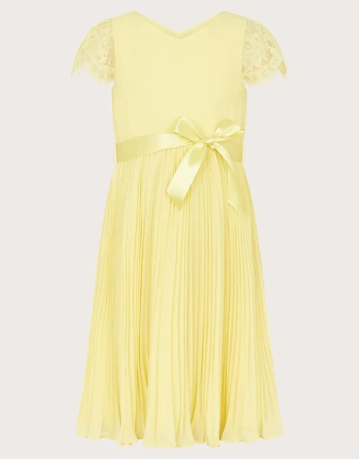 Monsoon Katy Lace Pleated Dress Yellow Children Dresses Monsoon Katy Lace Pleated Dress Yellow Children Dresses