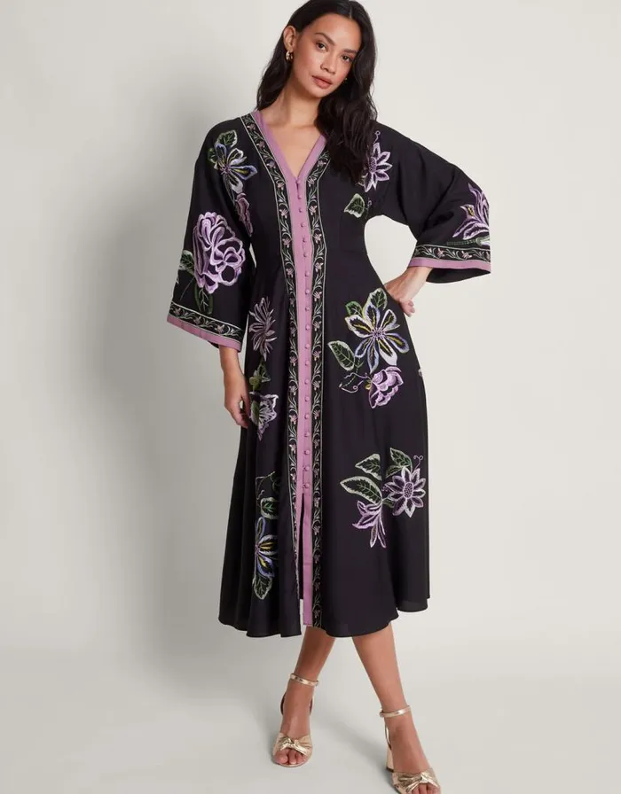Monsoon Kaya Embroidered Dress Black Women Occasionwear
