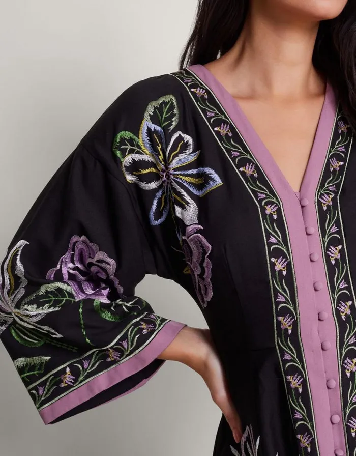 Monsoon Kaya Embroidered Dress Black Women Occasionwear Monsoon Kaya Embroidered Dress Black Women Occasionwear