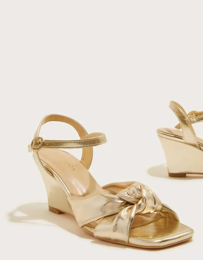 Monsoon Knot Front Wedges Gold Women Sandals