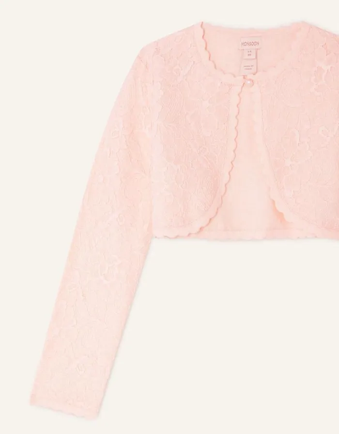 Monsoon Lace Cardigan Pink Children Partywear Monsoon Lace Cardigan Pink Children Partywear