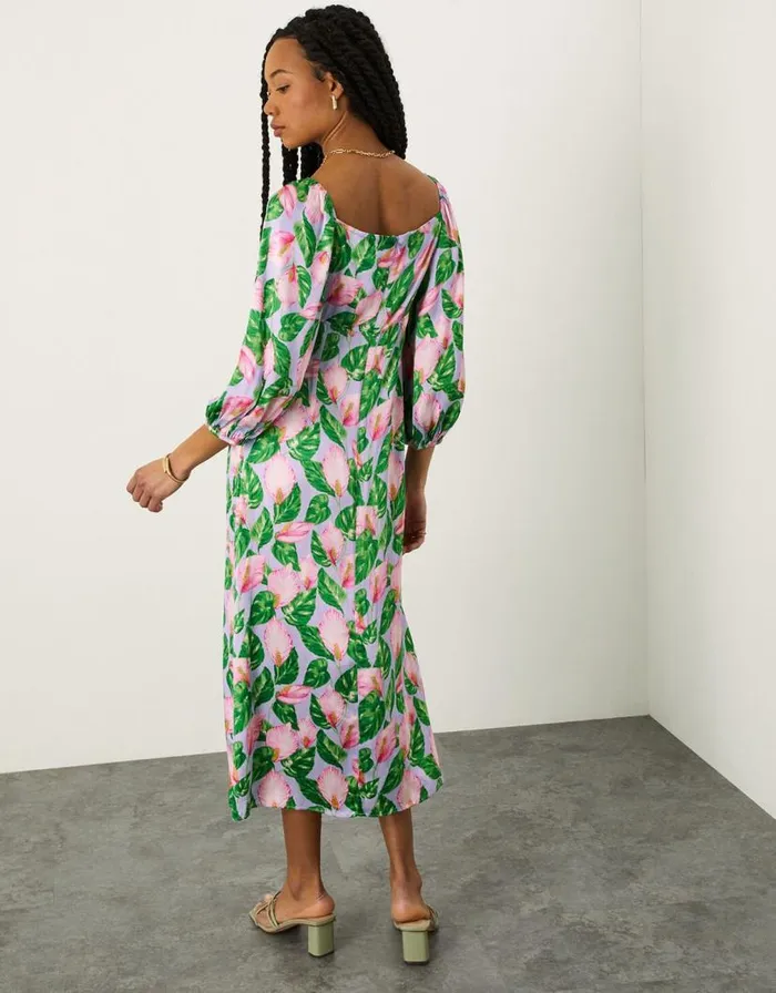 Monsoon Lily Print Twist Dress With Recycled Polyester Purple Women Occasionwear Monsoon Lily Print Twist Dress With Recycled Polyester Purple Women Occasionwear