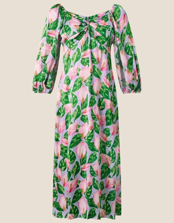 Monsoon Lily Print Twist Dress With Recycled Polyester Purple Women Occasionwear Monsoon Lily Print Twist Dress With Recycled Polyester Purple Women Occasionwear