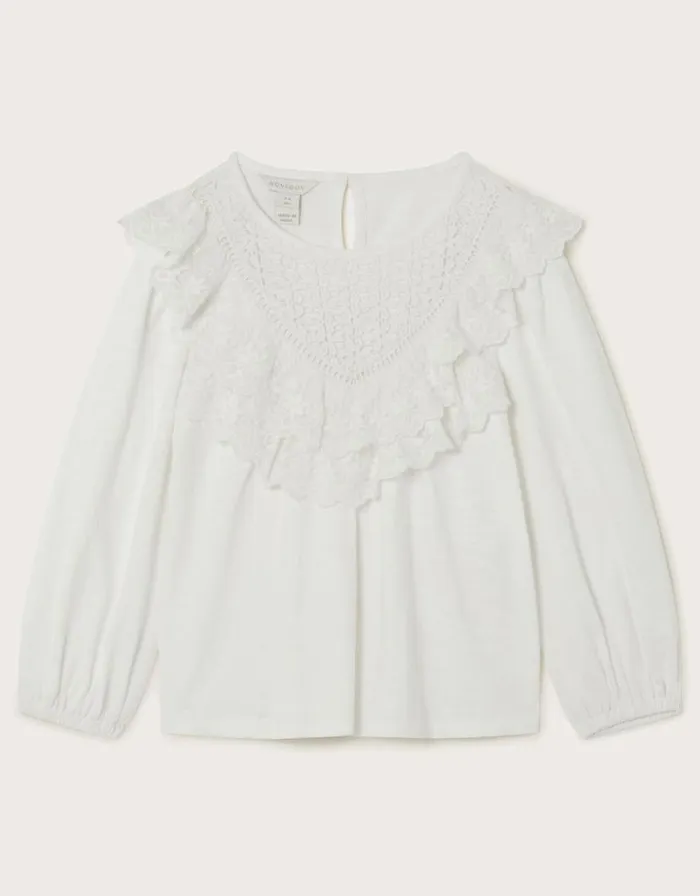 Monsoon Long Sleeve Jersey Blouse White Children Tops and Tshirts