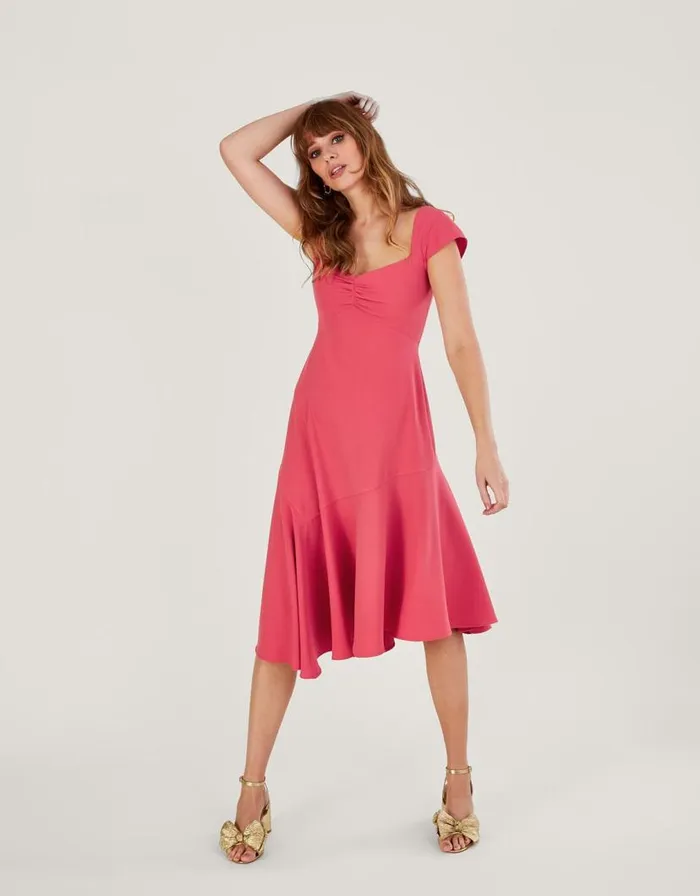 Monsoon Matilda Asymmetric Dress With Recycled Polyester Pink Women Occasionwear