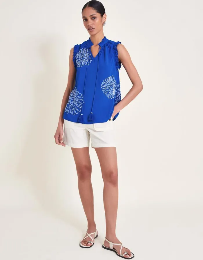 Monsoon Meena Embroidered Top Blue Women Tops and Blouses Monsoon Meena Embroidered Top Blue Women Tops and Blouses